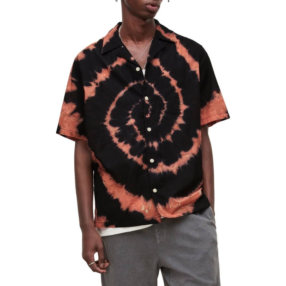 AllSaints Hades Tie Dye Short Sleeve Camp Shirt